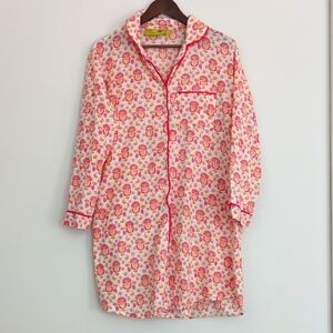 Rock Flower Paper Floral Button-Up Nightshirt Pink Orange Mushroom Cotton‎ M